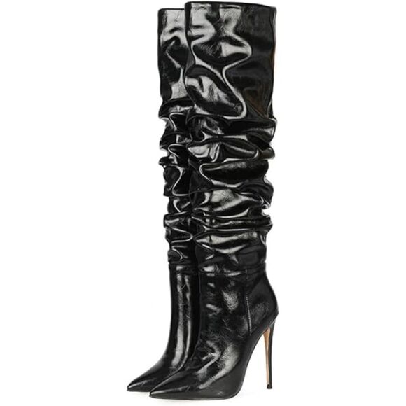 AZALEA WANG Knee High Faux Patent Leather Heeled Boots NWOT Sz 42 (US 10) - Picture 1 of 6
